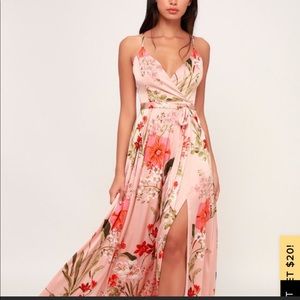 Lulu’s still the one blush pink floral satin maxi